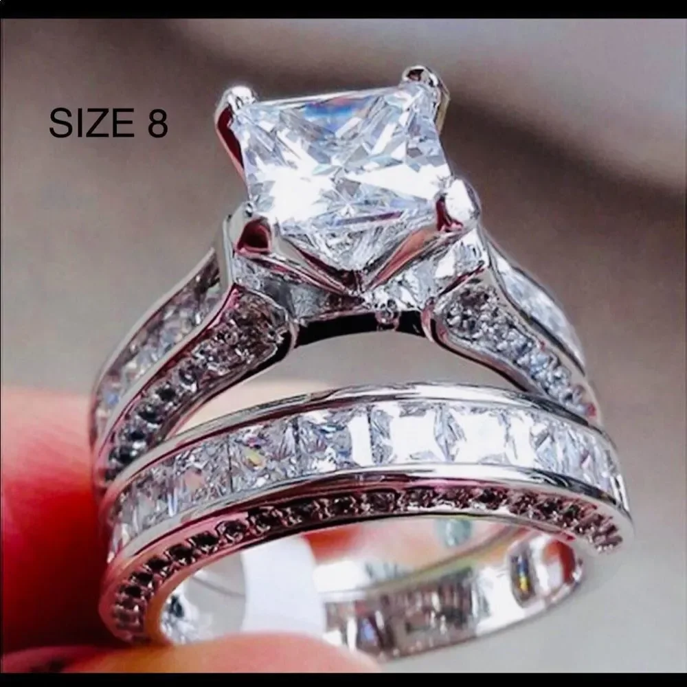 1CT Silver Wedding Bridal Ring